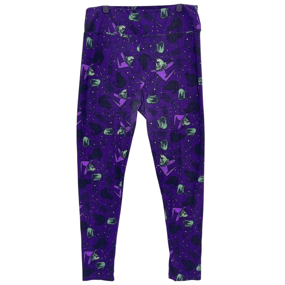 LuLaRoe Purple Halloween Witch Leggings Tall & Curvy Cat Cauldron Broom Spooky